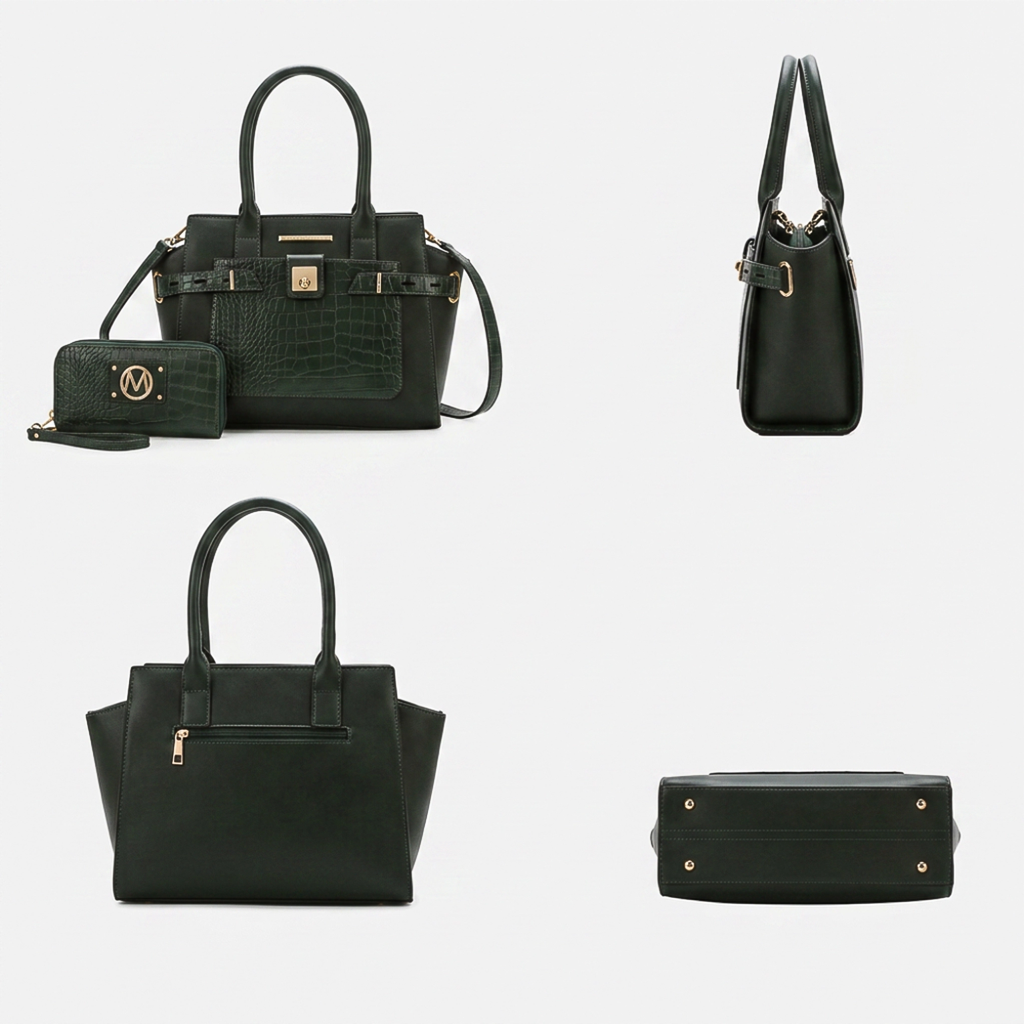 Mia K Collection Isla Satchel Bag - Vegan Leather with Croc-Embossed Detail and Matching Wallet