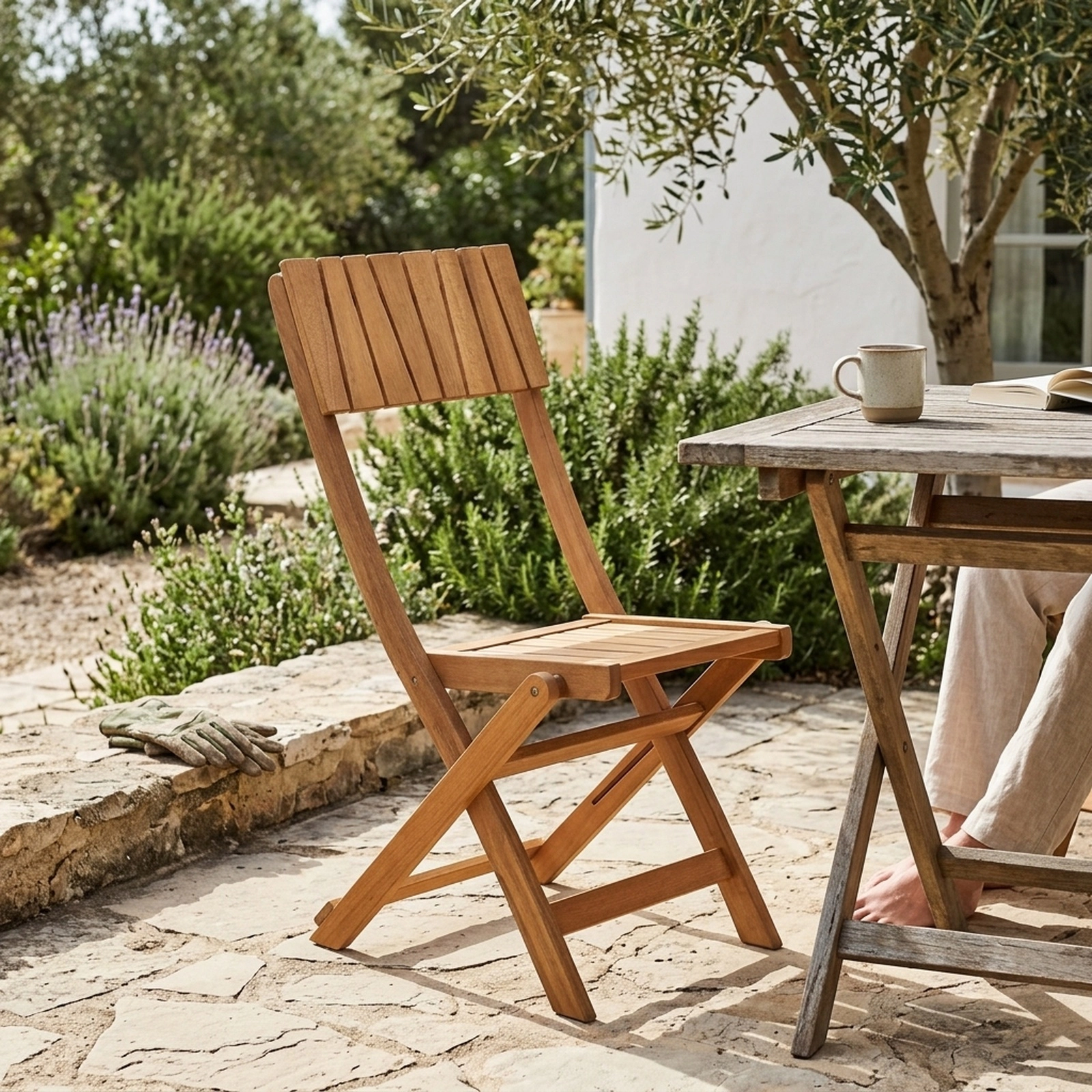 SUGIFT Folding Wood Dining Chairs, Slatted Back and Seat, 350 lb Capacity, Set of 2