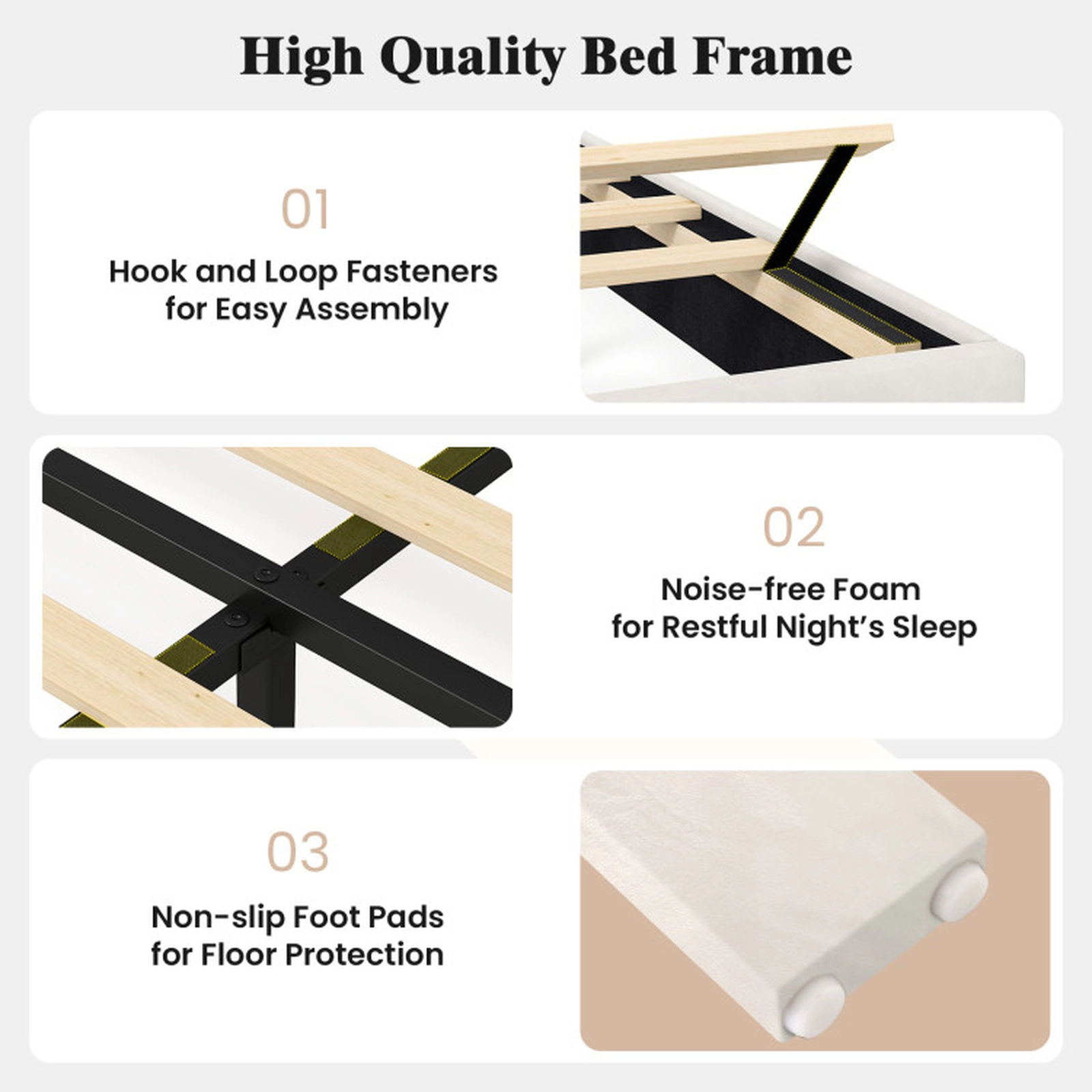 SUGIFT Height Adjustable Upholstered Twin Platform Bed Frame 500-lb Capacity Beige