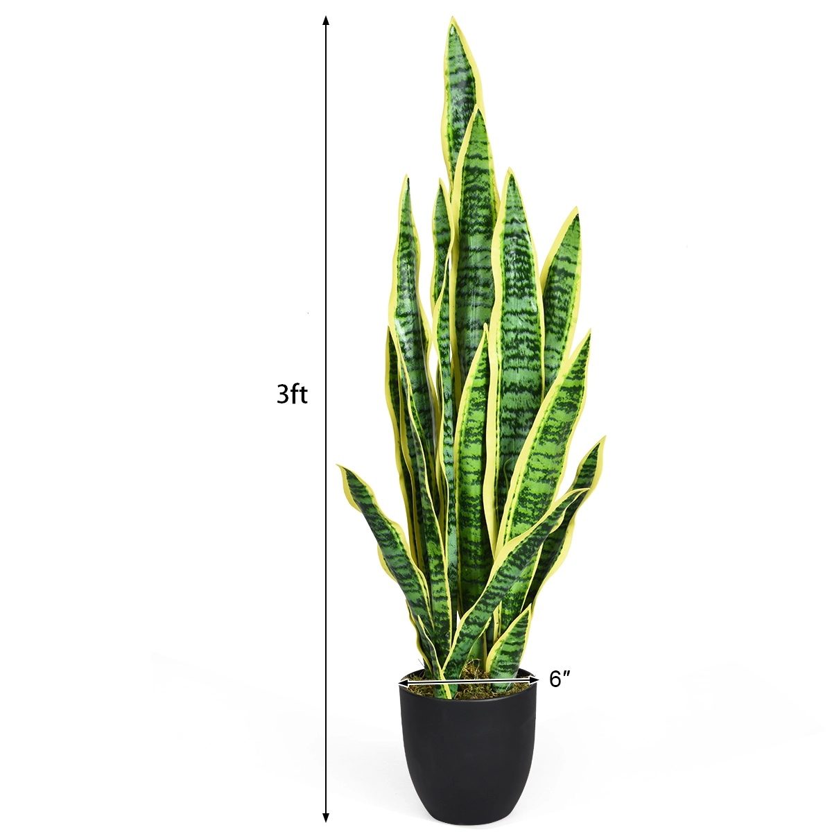 Slickblue 35.5 In Artificial Snake Plant with Realistic Textured Leaves and Cement Filled Pot