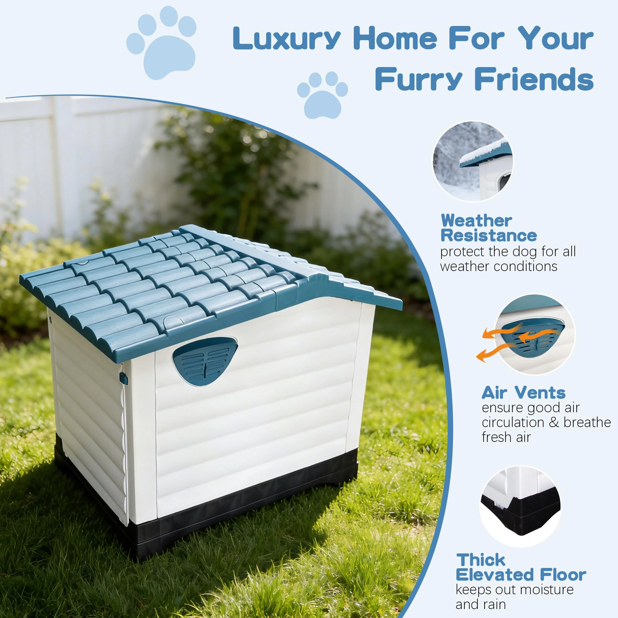 Durable Weather-Resistant Outdoor Dog House, Comfortable Pet Kennel