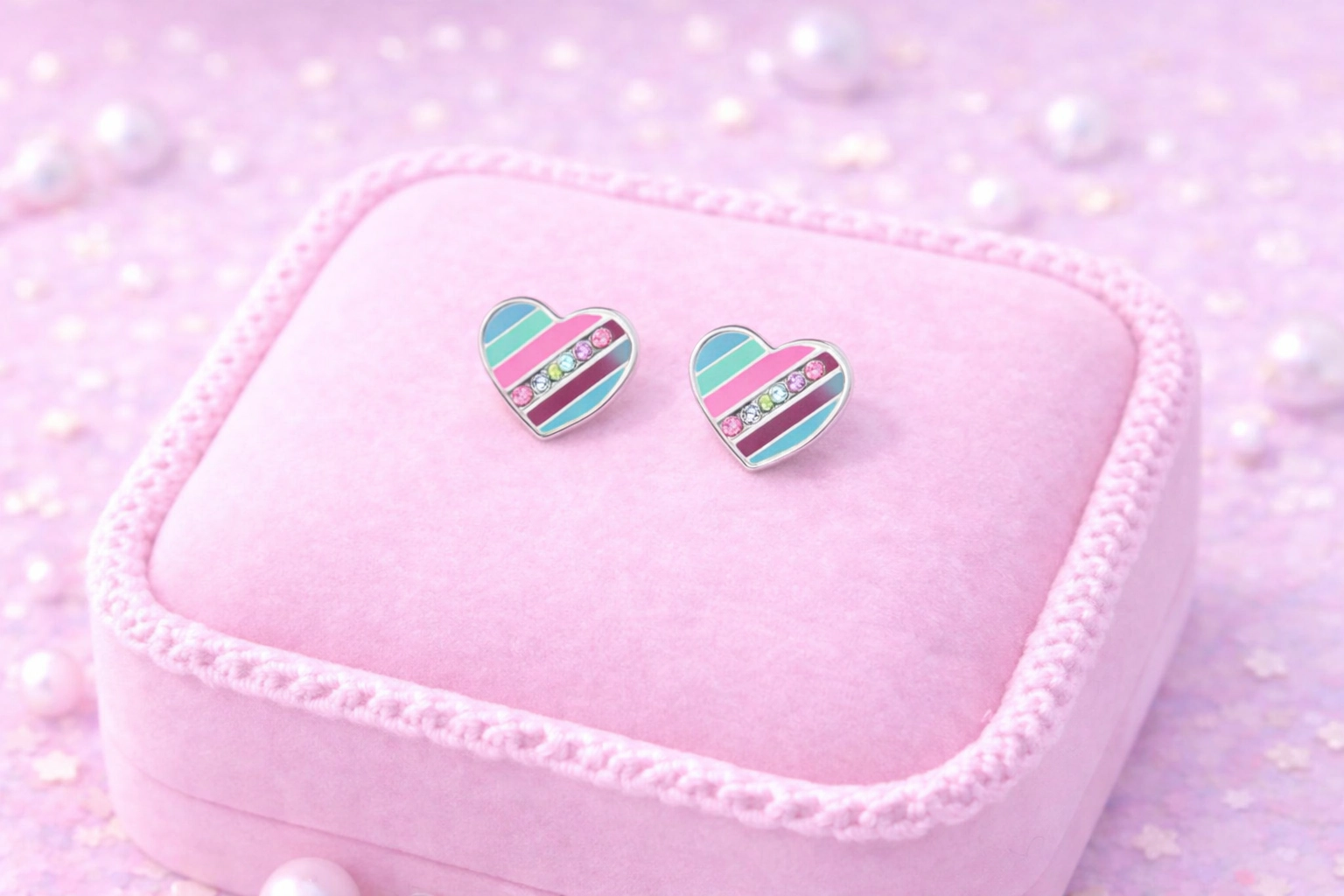 CHANTEUR Kids Heart Stud Earrings - Screwback Surgical Titanium Posts, Hypoallergenic Silver-Plated with Pink Cubic Zirconia