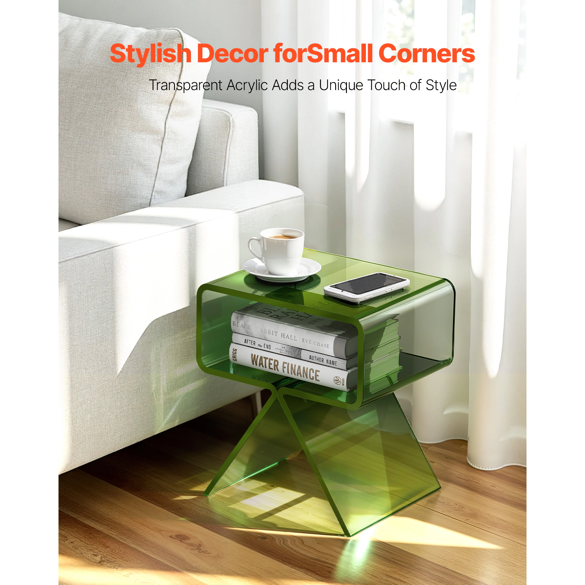 HONGGE Clear Acrylic Side End Table for Modern Desk