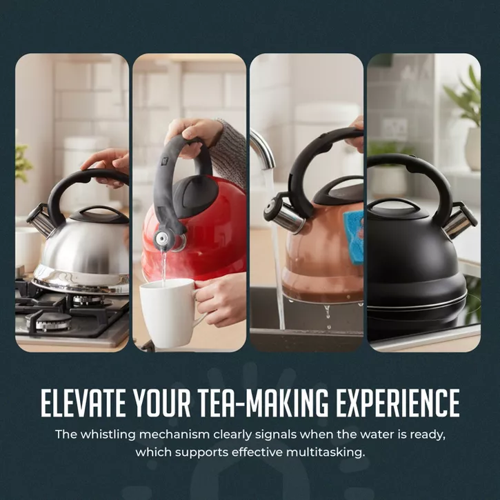 Luminuxe Whistling Tea Kettle, 2.2qt Stainless Steel Stove Top Kettle with Cool-Touch Handle, Fast Boil Pot