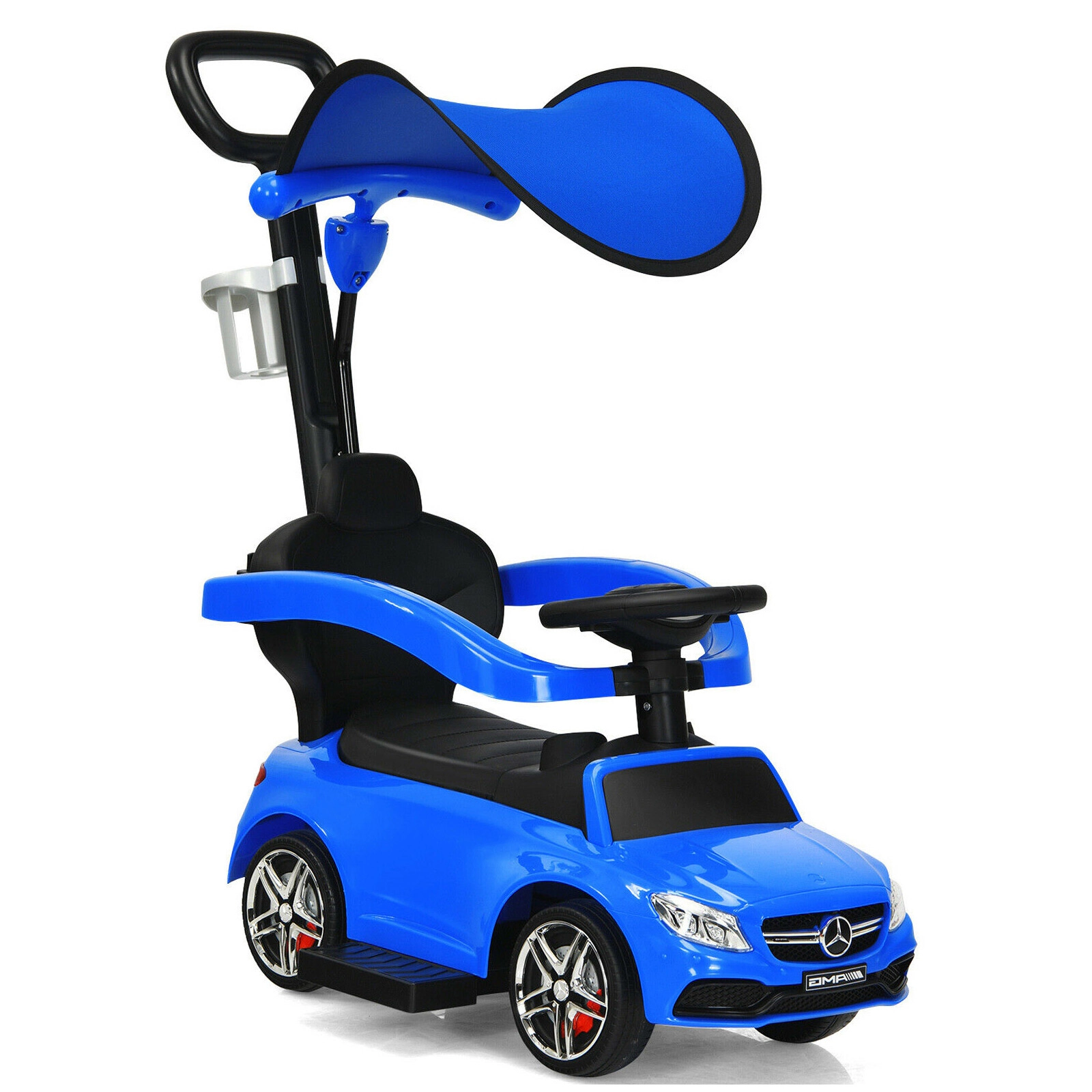 SUGIFT 3-in-1 Ride-On Push Car Mercedes-Benz Sliding Car Canopy 55-lb Capacity Ages 18-36 Months Black Navy Pink