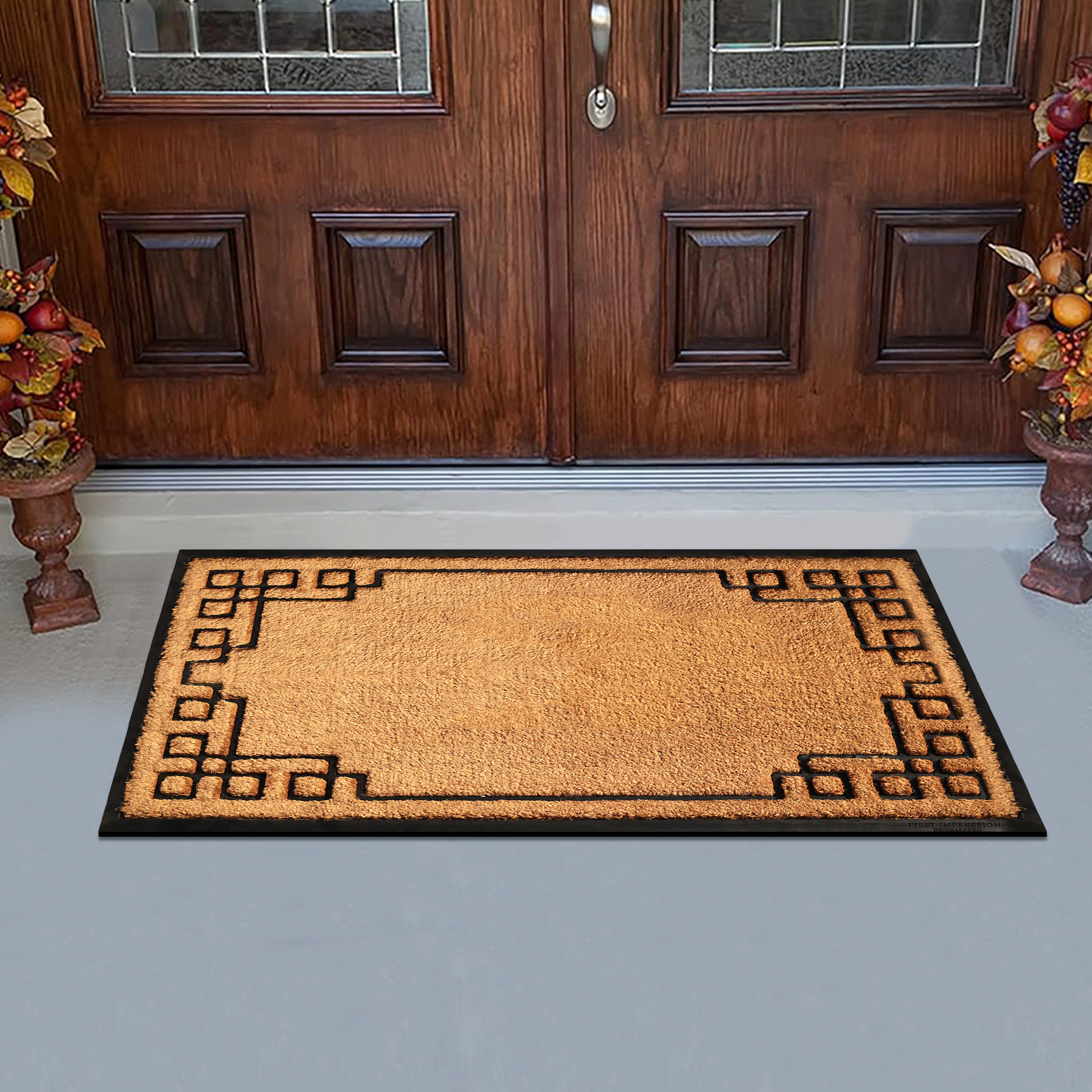 A1HC Coir and Rubber Door Mat 30x48 Inches Heavy Duty Non-Slip Dirt-Trapping Plain Key Greek