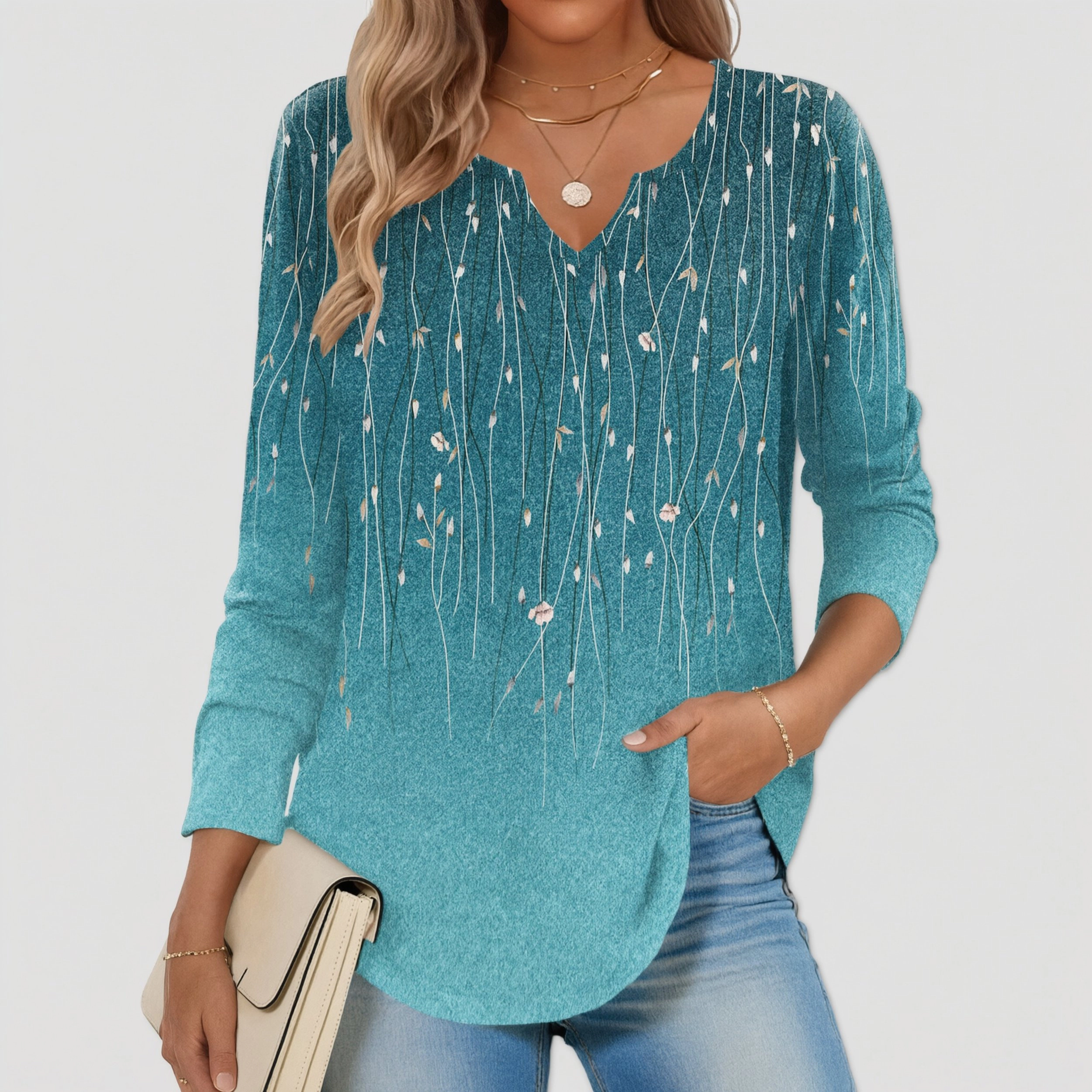 Zeagoo Women Printed V Neck Blouse