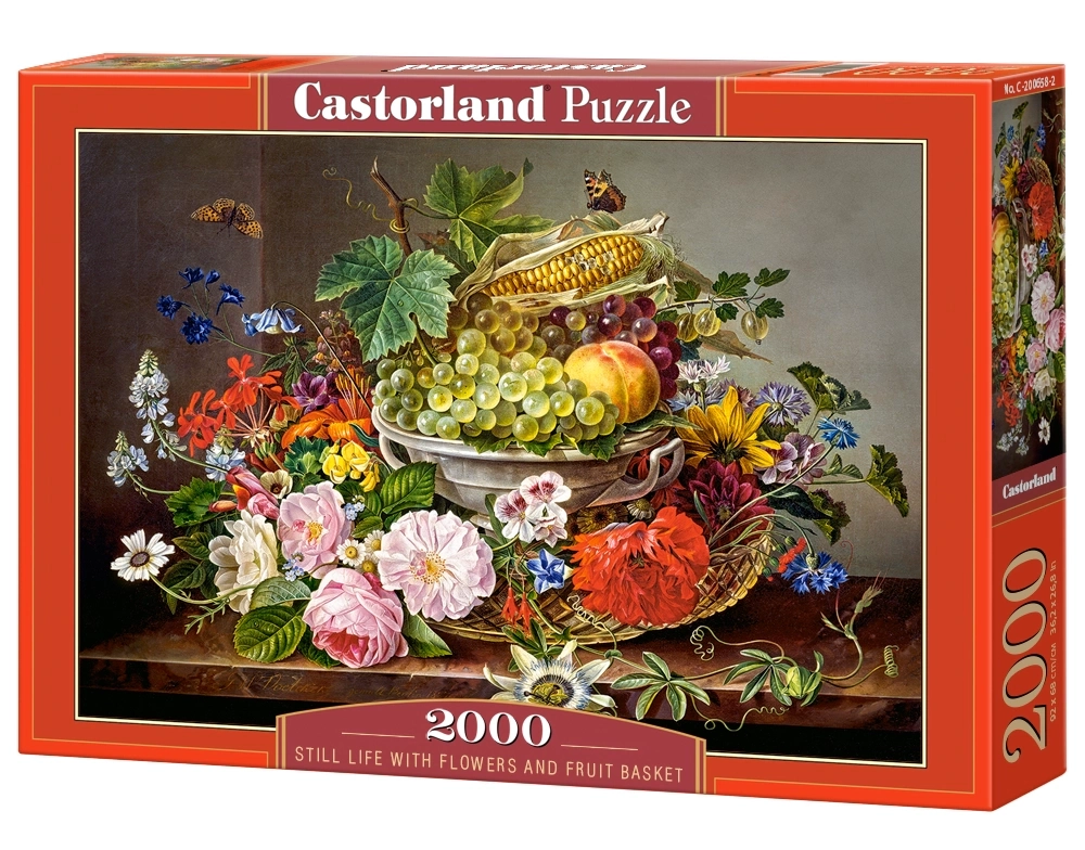 CASTORLAND 2000 Piece Jigsaw Puzzles, Still Life with Flowers and Fruit Basket, Vintage Oil Painting, C-200658-2