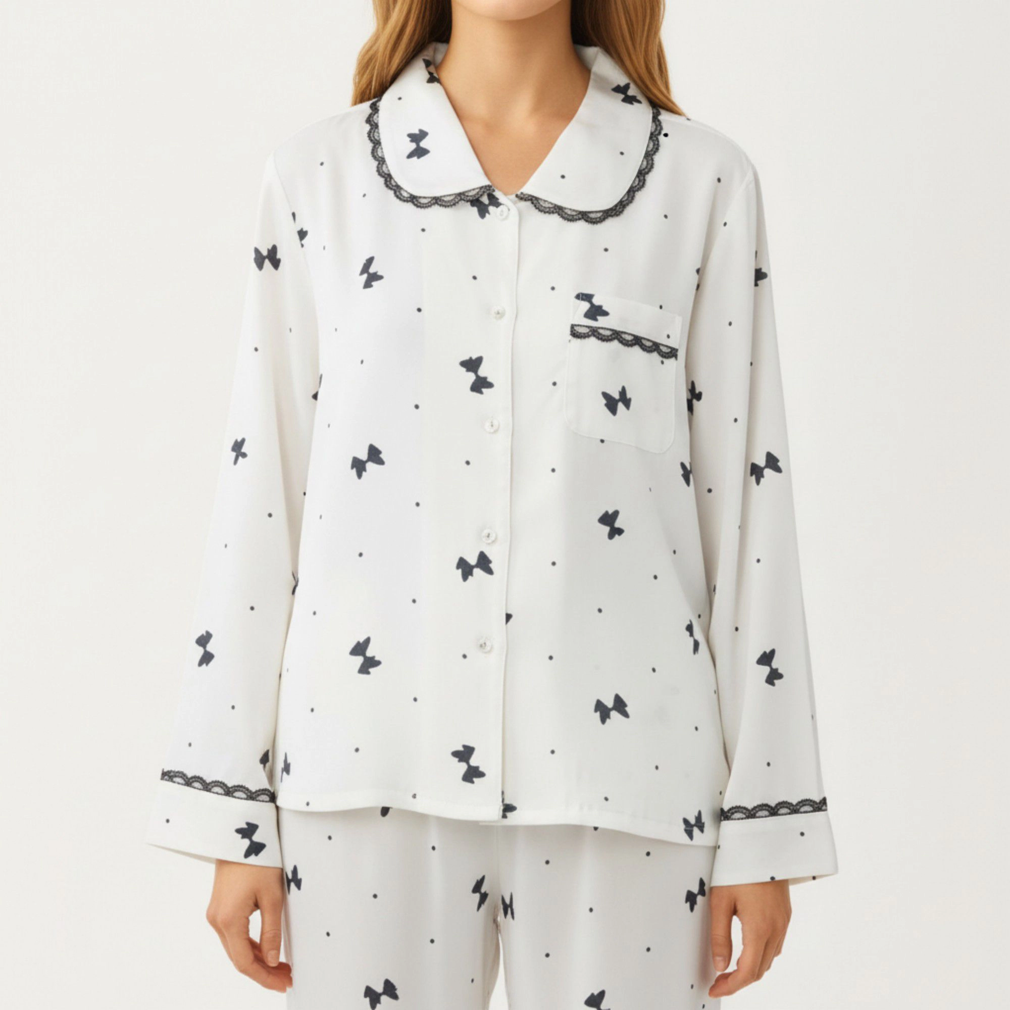 Anna-Kaci Women's 2-Piece Printed Button Front Pajama Top Contrast Trim and Matching Relaxed Fit Elastic Waist Pants