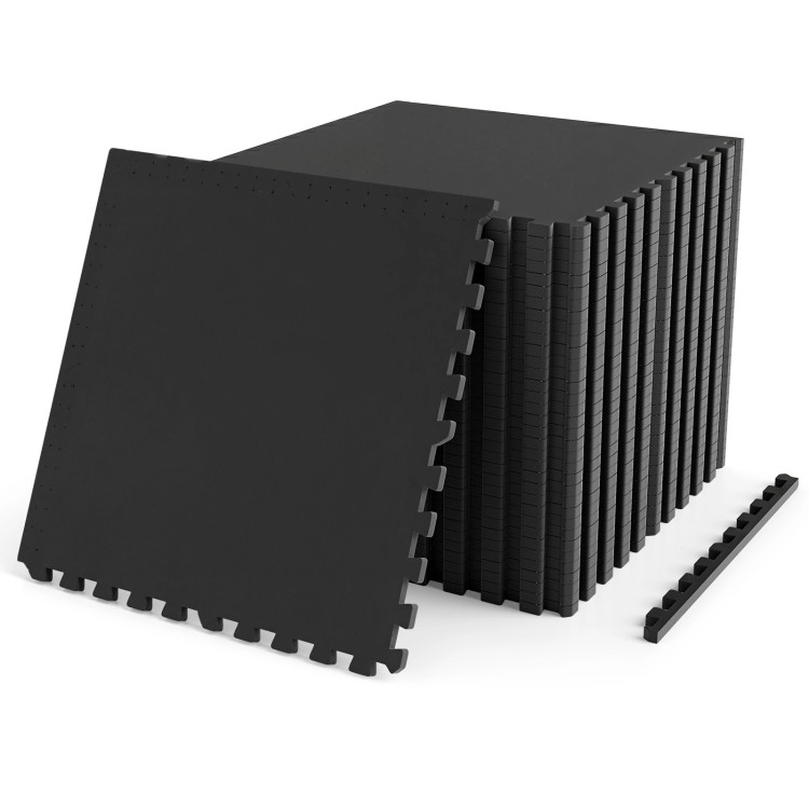SUGIFT Black 36-Tile 140-sq ft 0.55-in Thick Rubber Top Interlocking Exercise Floor Mat with 72 Borders