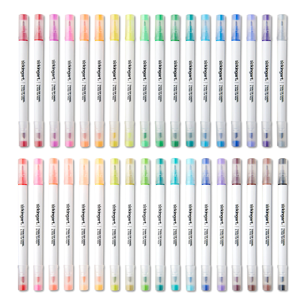 KINGART Twin-Tip Chisel & Fine Markers - 36 Water-Based Colors, Reusable Travel Case