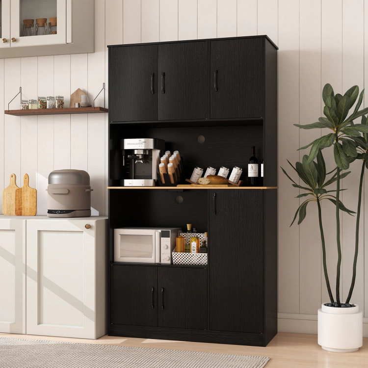 Hivvago 71" Tall Kitchen Pantry Cabinet With Charging Station Wooden Buffet Cupboard Sideboard