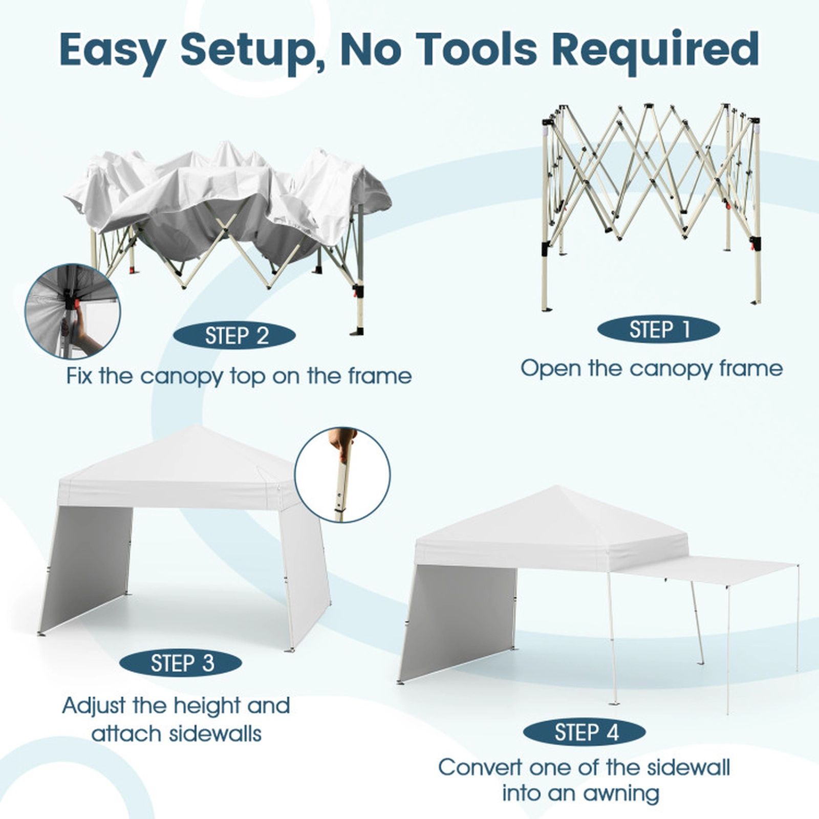 SUGIFT White Pop Up Canopy Tent with 2 Sidewalls Convertible to Awning and 8 Stakes 14-ft W 9.2-ft D 8.3-ft H