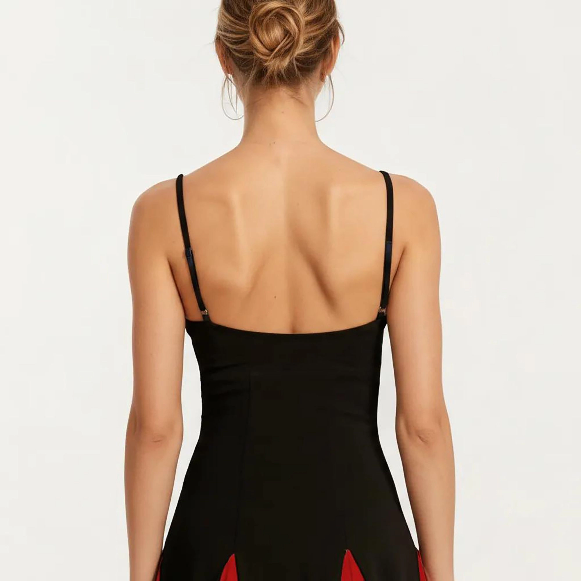 Anna-Kaci Women's Spaghetti Strap Fitted Contrast Panel Floor Length Dress