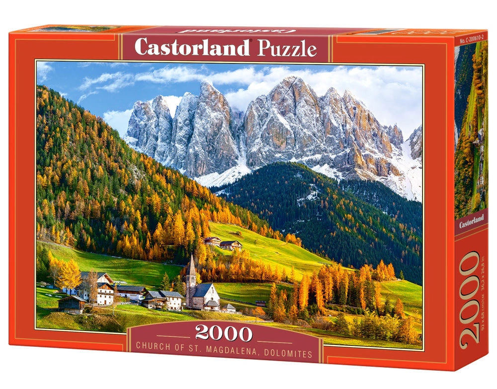 CASTORLAND 2000 Piece Jigsaw Puzzles, Church of St. Magdalena, Dolomites, Italy, Europe, Scenic Puzzle, C-200610-2