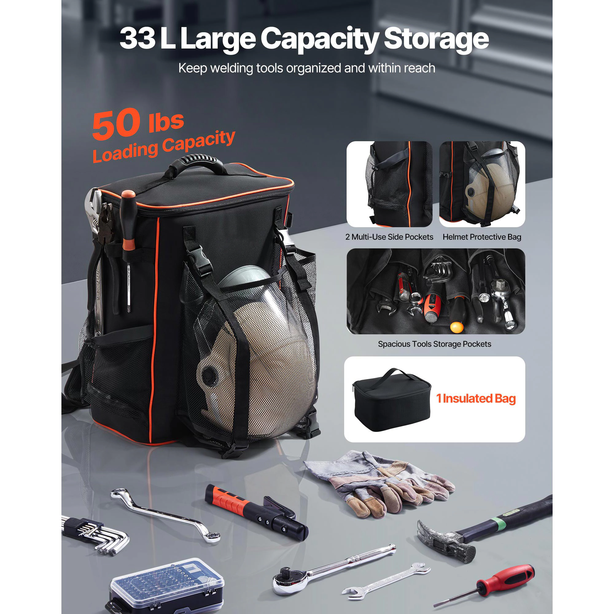 HONGGE Welding Backpack, Welder Backpack, Polyester Extreme Gear Pack for Tools and Helmet
