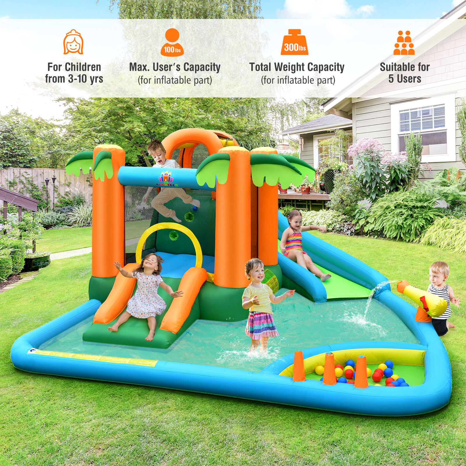 Hivvago 7-in-1 Inflatable Water Slide Park with Trampoline Climbing and 680W Blower