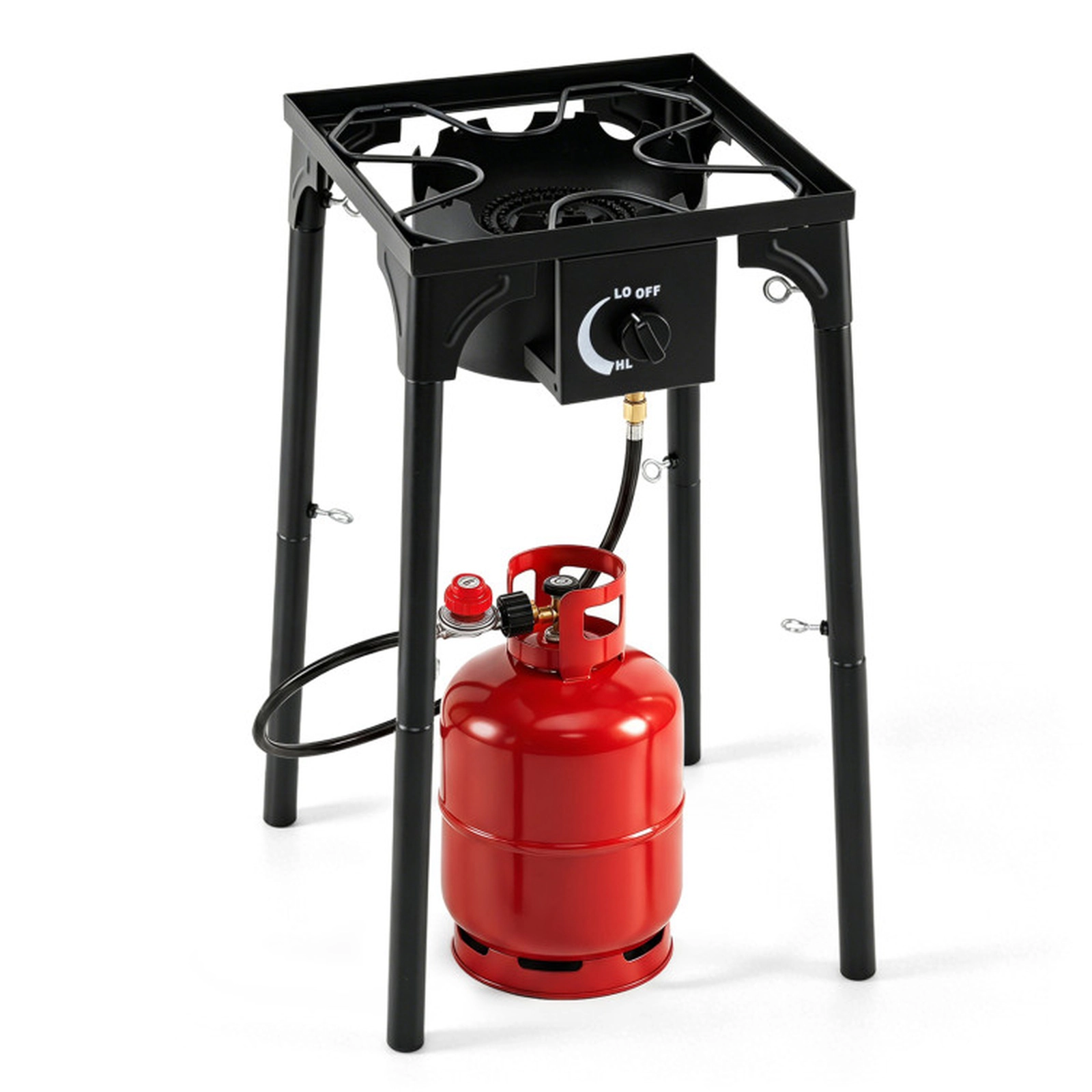 SUGIFT High-Output 80000-BTU 1-Burner Propane Stove 220-lb Capacity 29-in Tall with Adjustable Regulator and Hose Black