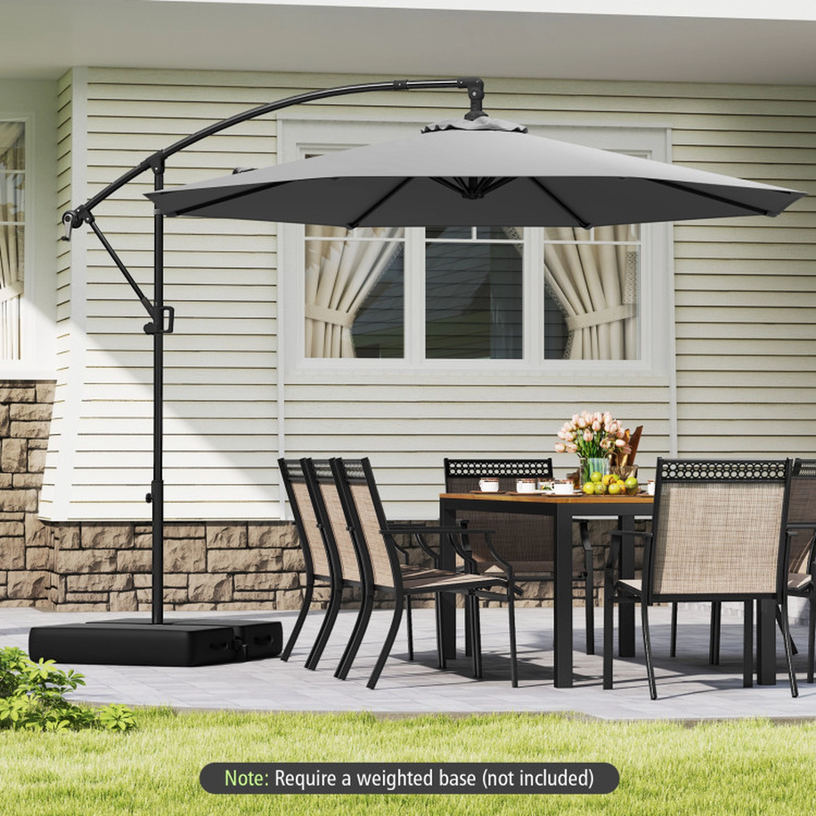 SUGIFT 10-ft Grey Offset Cantilever Patio Umbrella with Weighted Base Crank Lift and Vented Crown
