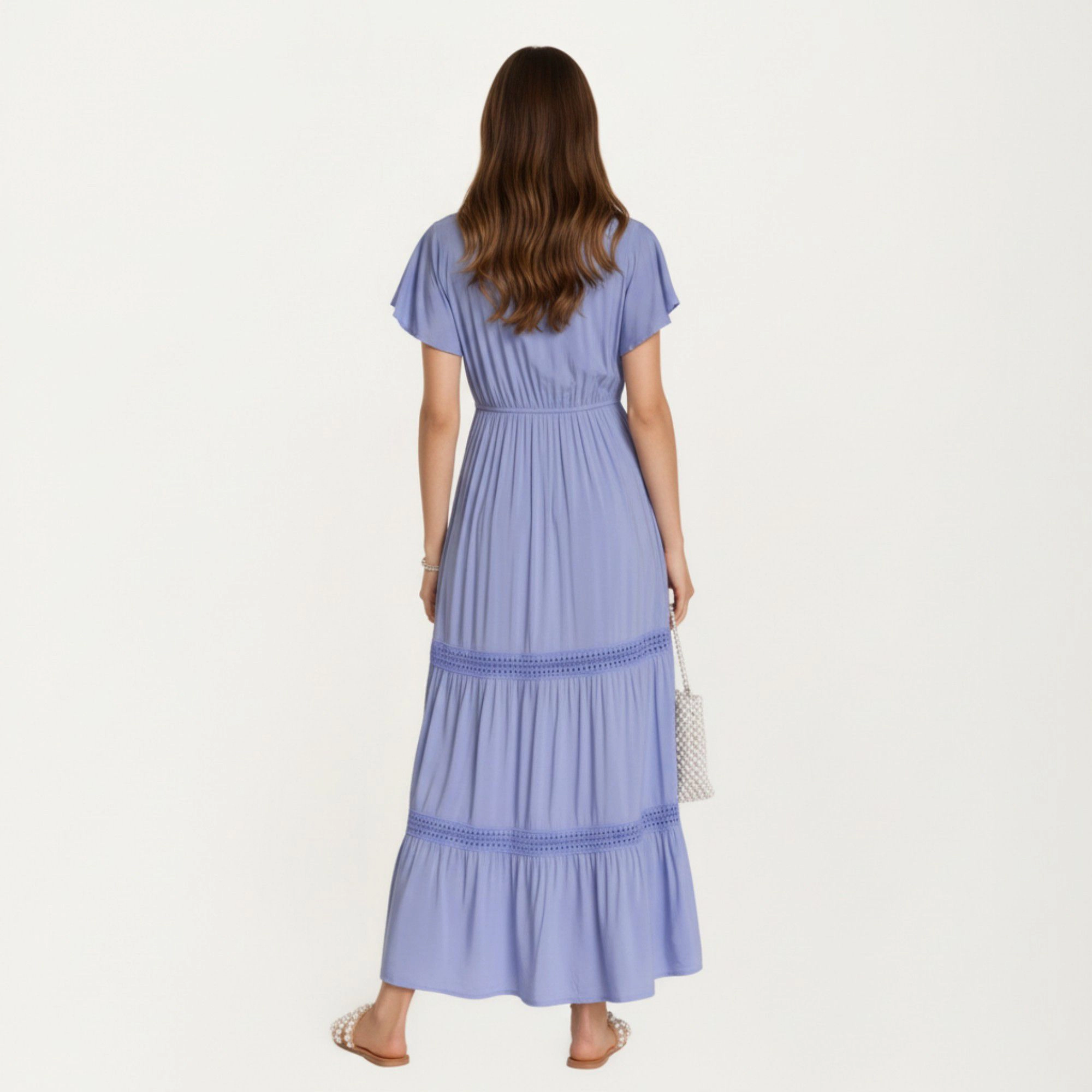 Anna-Kaci Women's Short Sleeve V Neck Tiered Skirt Detail Relaxed Fit Flowy Silhouette Maxi Dress
