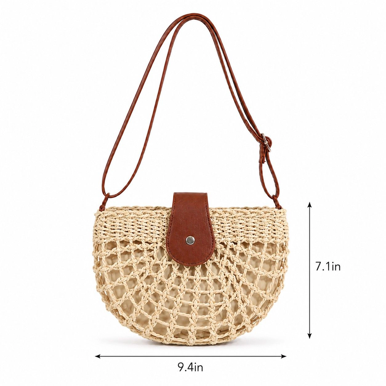 Alilang Women's Woven Straw Crescent Crossbody Handbag with Adjustable Shoulder Strap, Khaki
