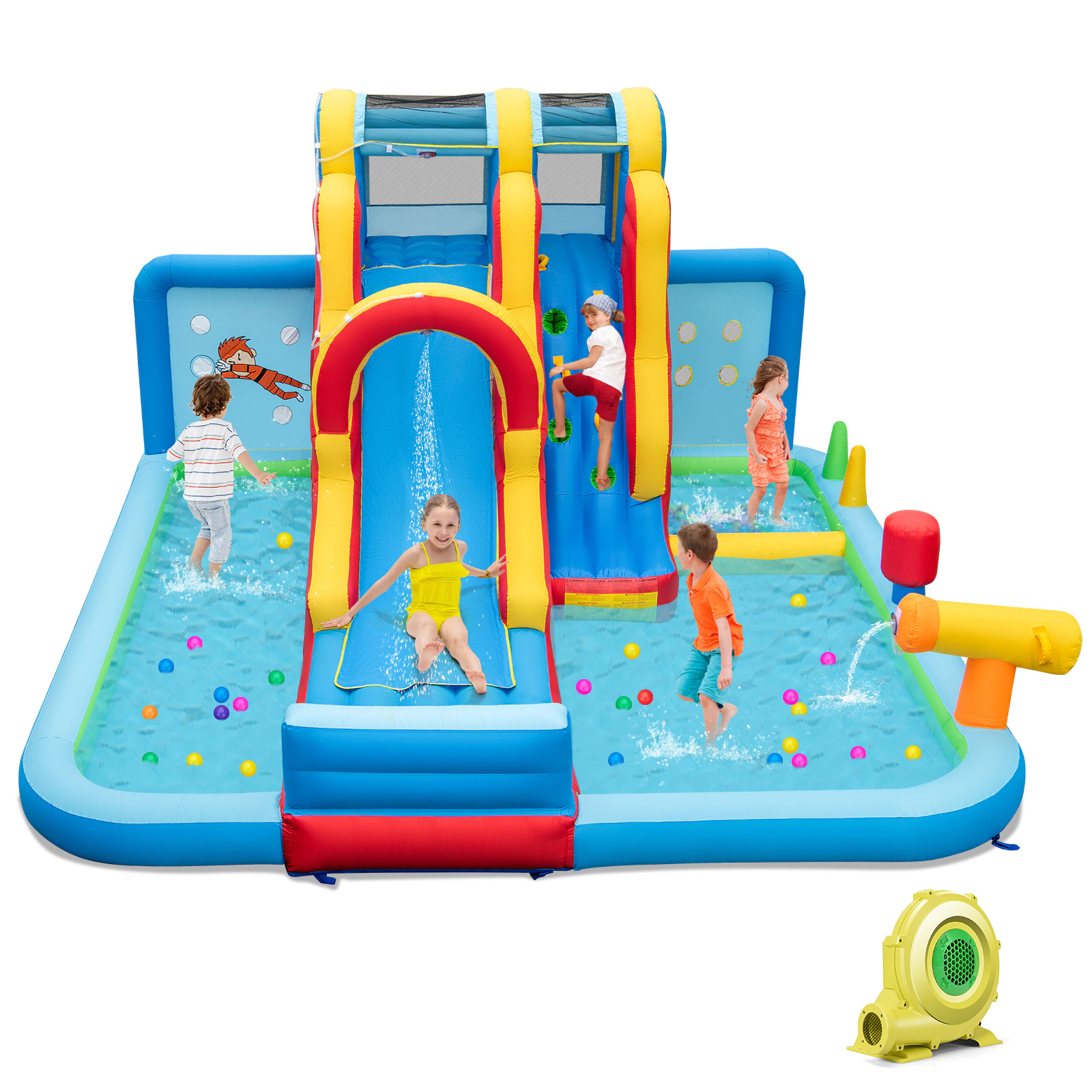 SUGIFT Inflatable Water Slide Park with 140-in Slide Dual Splash Pools Ball Pit and 735W Blower