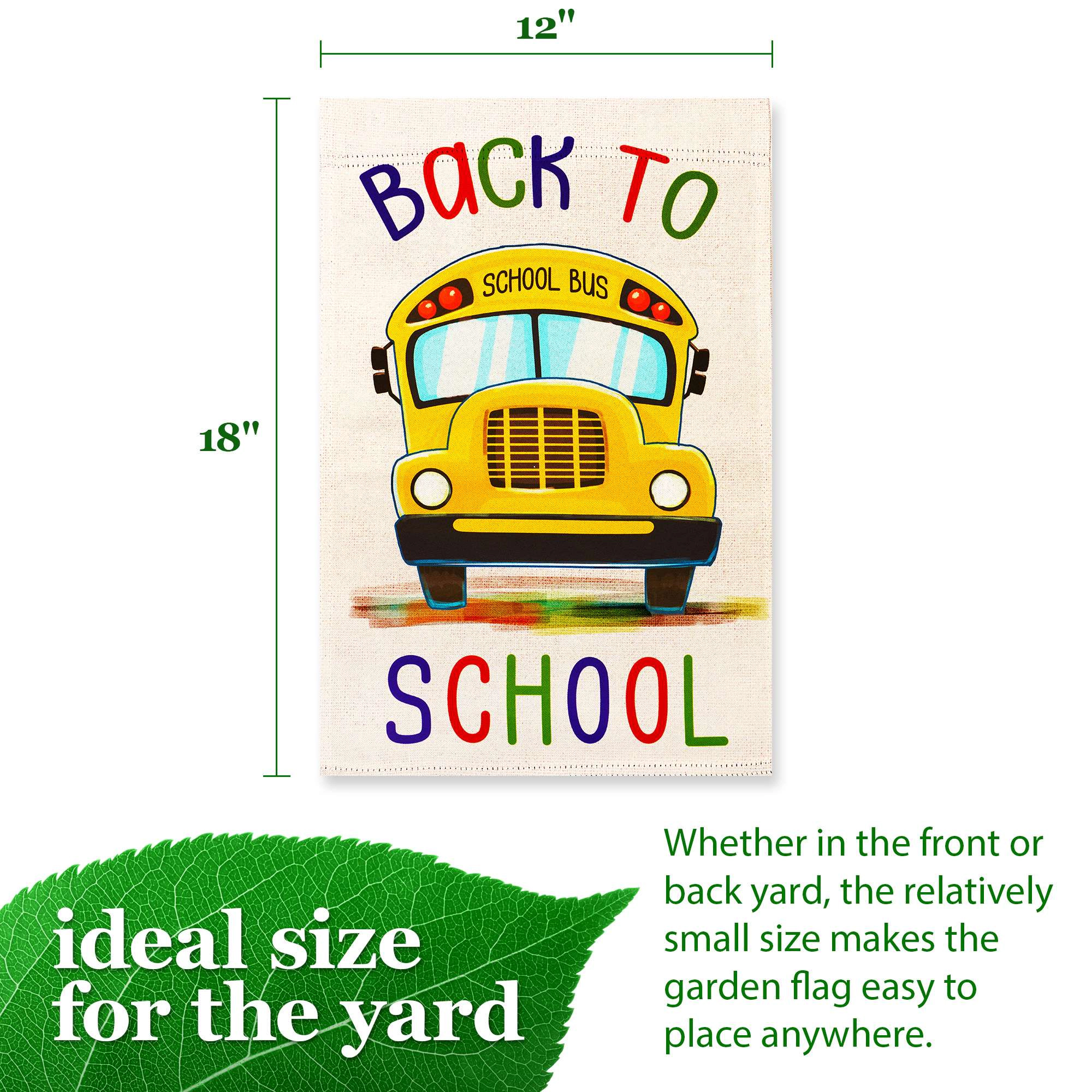 G128 Back to School Bus Double-Sided Garden Flag 12x18 in
