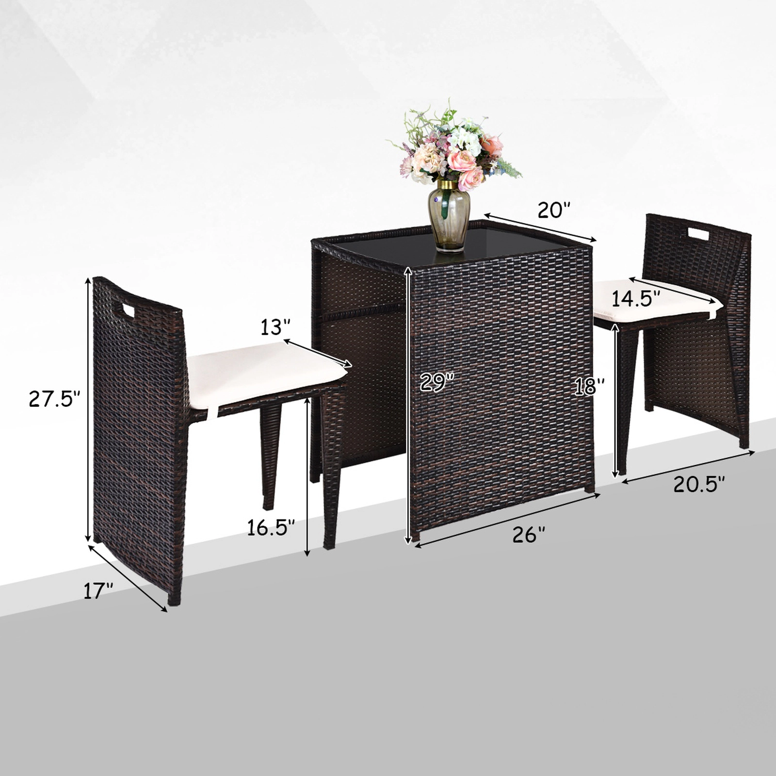SUGIFT 3-Piece Brown Wicker Patio Bistro Set with Cushioned Chairs and Tea Table