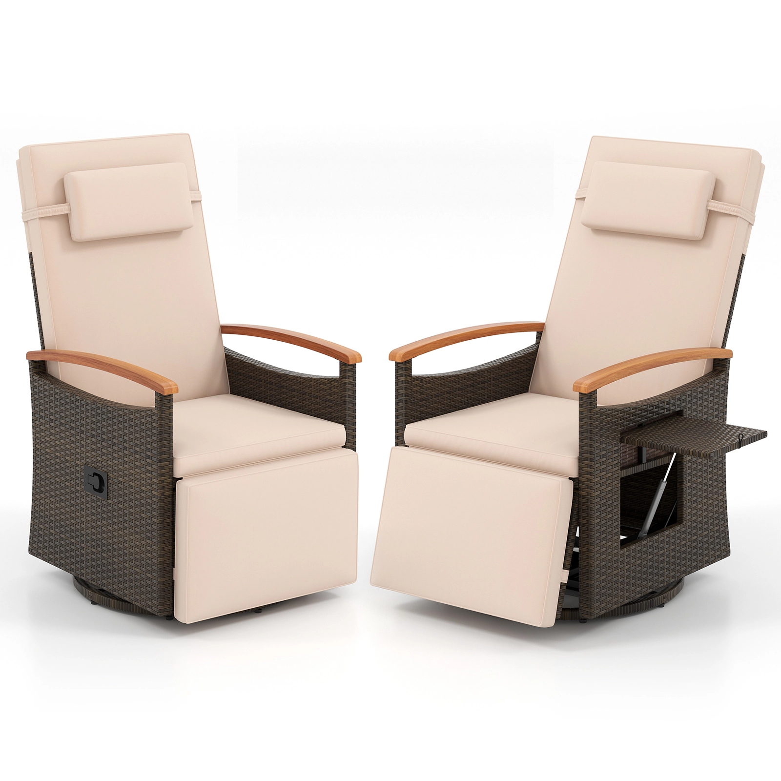 LJG Patio Rattan 360° Swivel Recliner Chair with Adjustable Backrest and Footrest