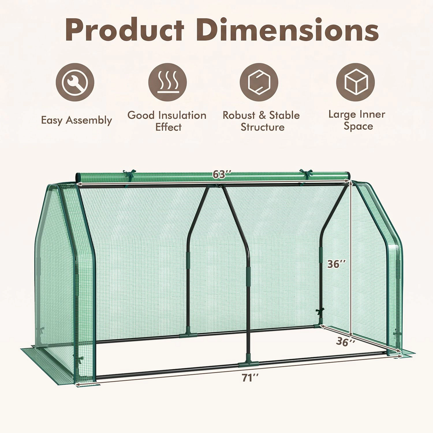 LJG Portable Mini Greenhouse Small Garden with PE Cover and Zippered Roll-up Door for Vegetables
