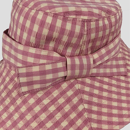 Anna-Kaci Women's Gingham Wide - Brim Sun Hat with Bow Chin Strap