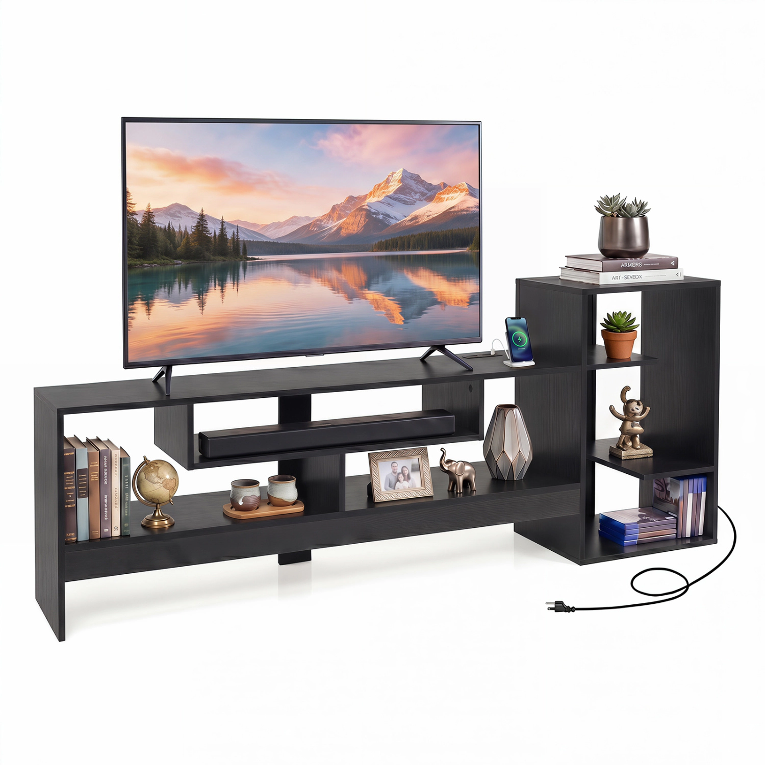 Glintex 64-Inch Cube TV Stand with Power Outlets and Anti-Falling Baffles