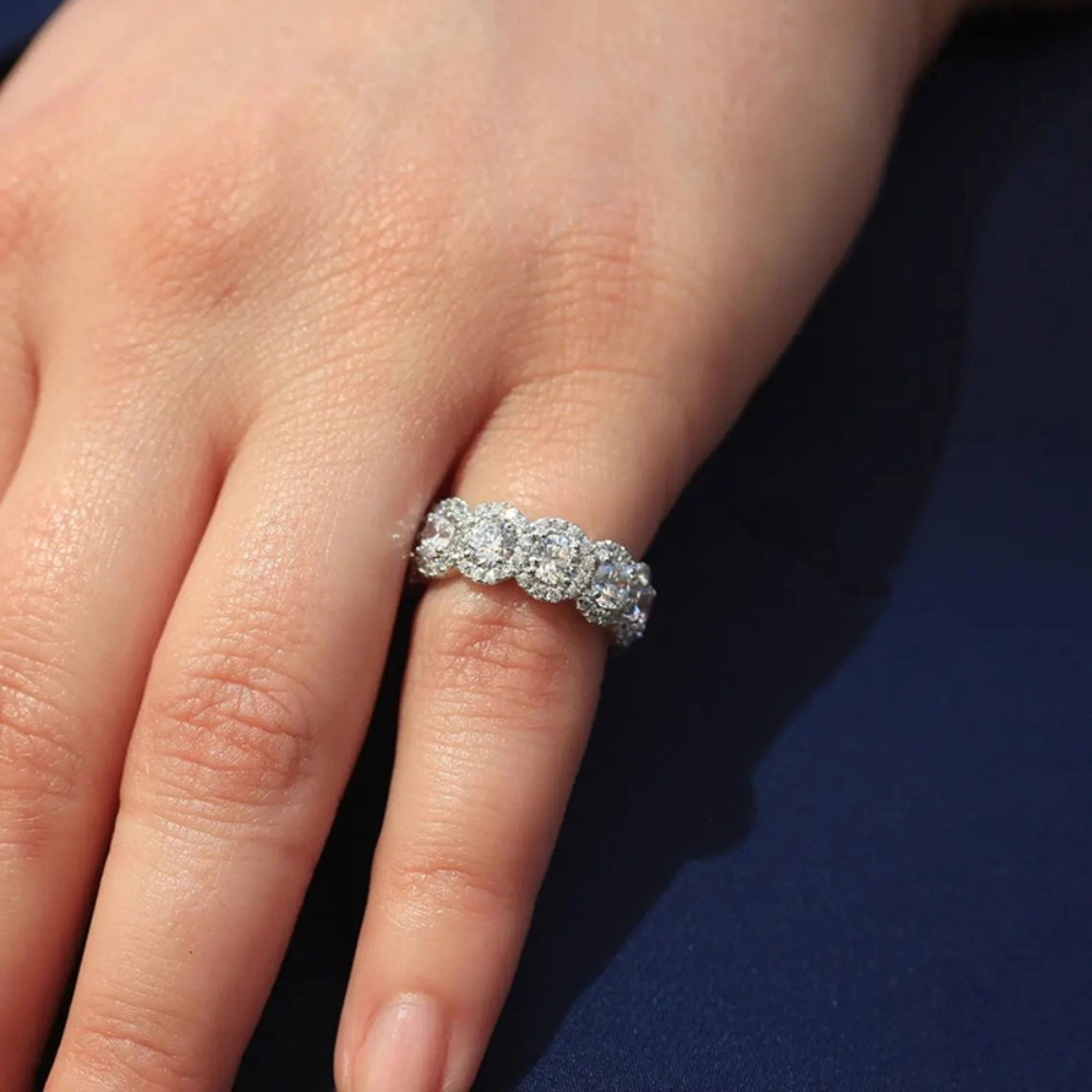 Wardrobe Whimsy Women Halo Cubic Zirconia Eternity Band Ring Stackable Sparkling Wedding Anniversary Promise