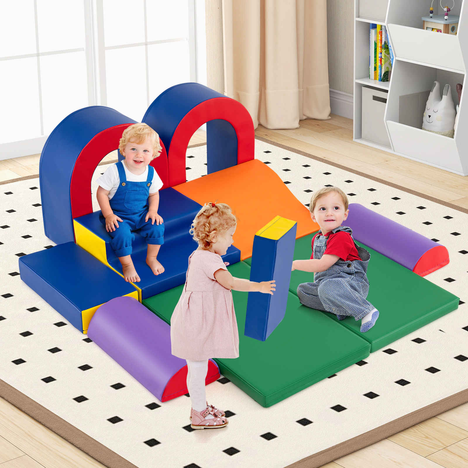 SUGIFT Toddler Multicolor 10-Piece Soft Foam Climber Block Play Set with Slide and Stair 22-in Arch H Ages 1+