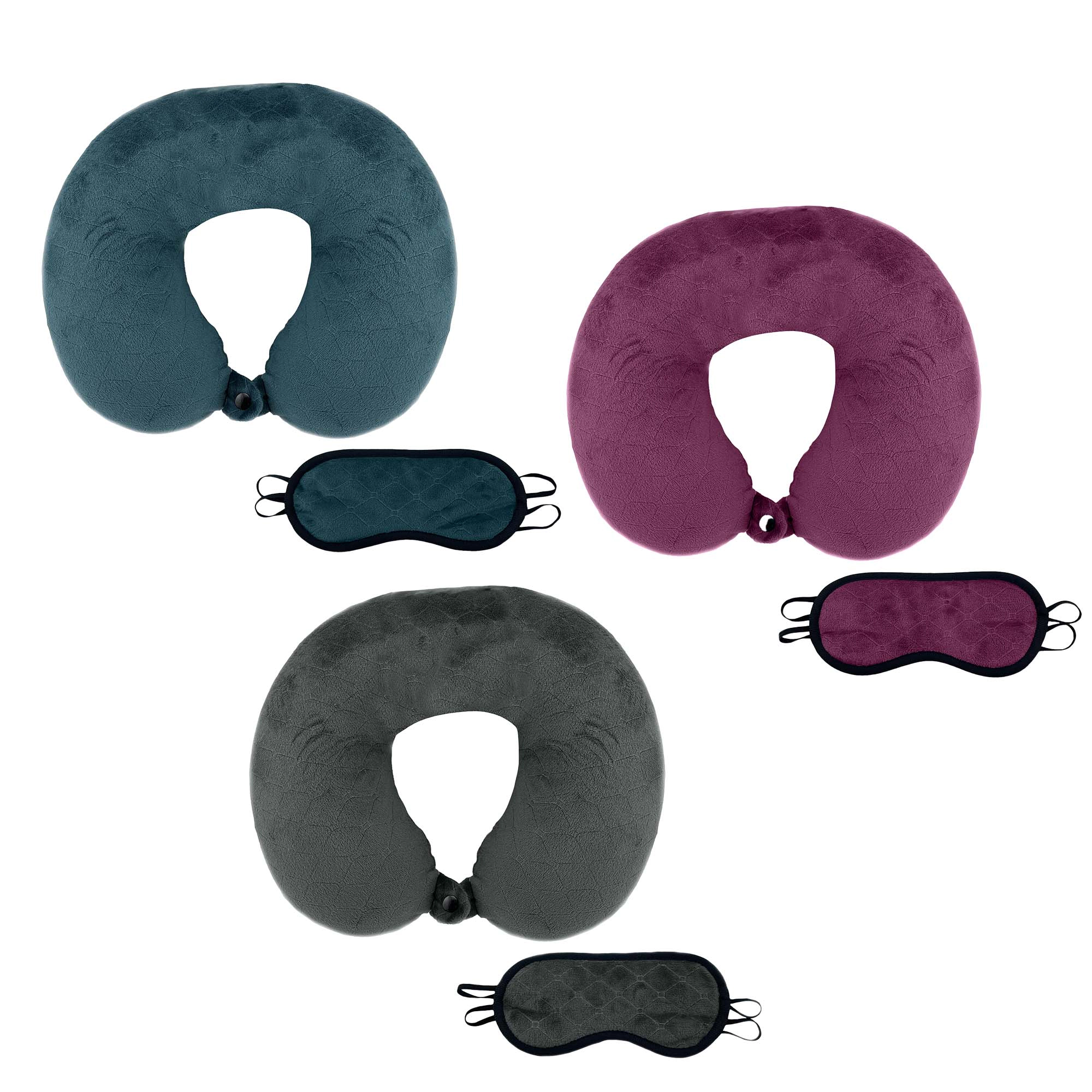 Pursonic Unisex  3 Memory Foam Travel Pillows with Sleep Masks