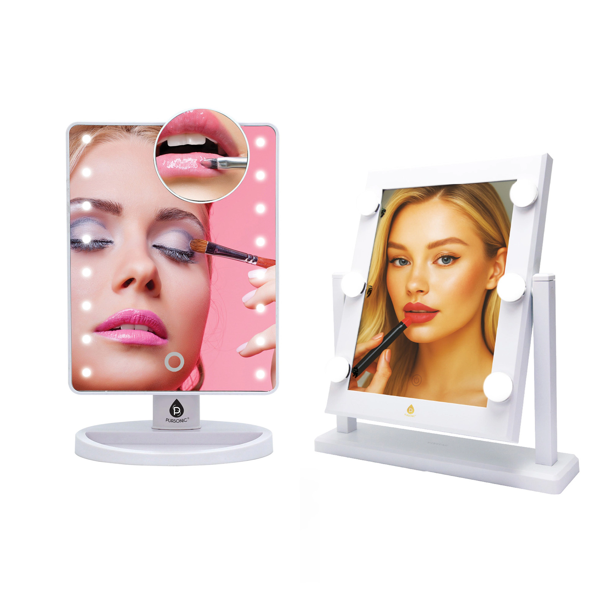 Pursonic Women’s LED Lighted Makeup Mirror Set: Refined Brilliance Pro 14" LED Mirror & LED Vanity Mirror