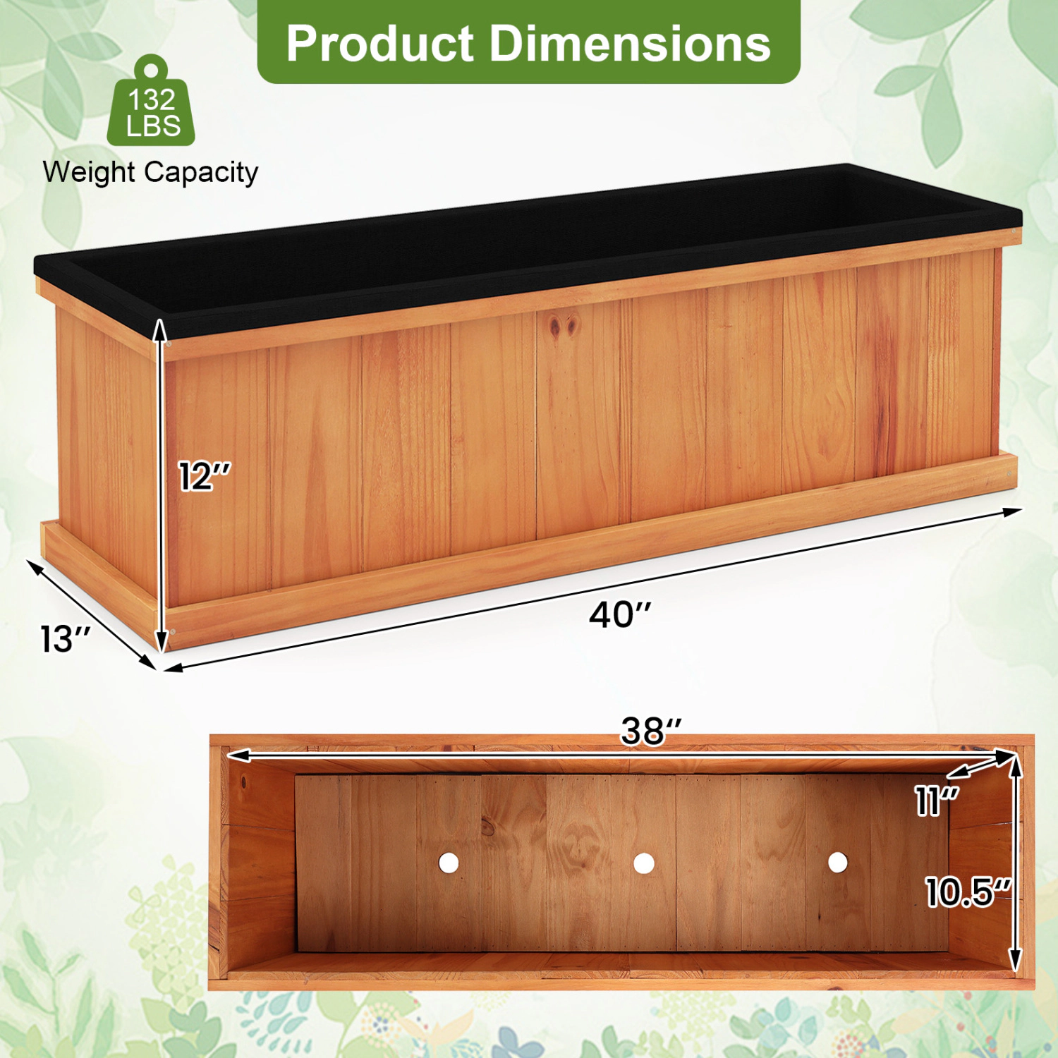 LJG Wooden Raised Garden Bed with Drainage Holes and Liner Solid Fir Wood Planter Box