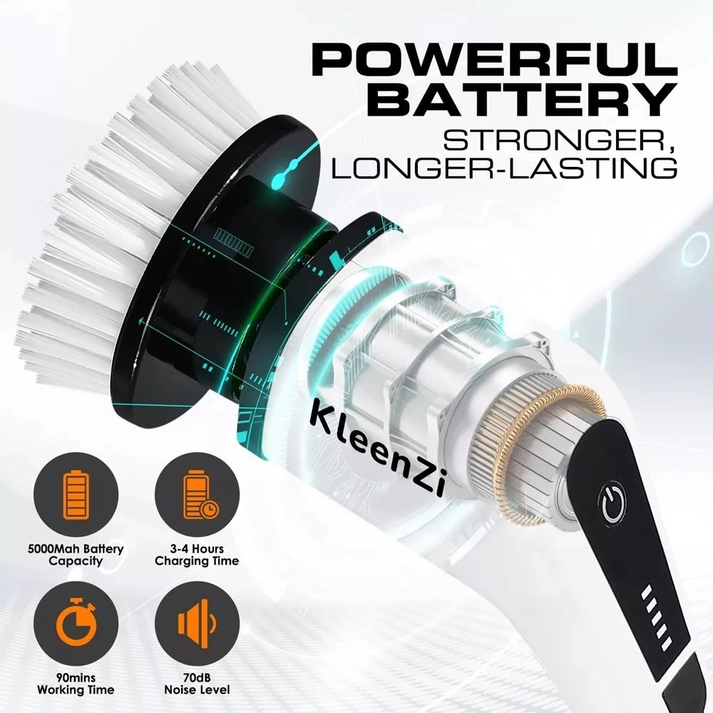 Luminuxe Electric Spin Scrubber Cleaning Brush 8 In 1 Shower Scrubber Adjustable Handle. For Windows, Bathrooms, Cars