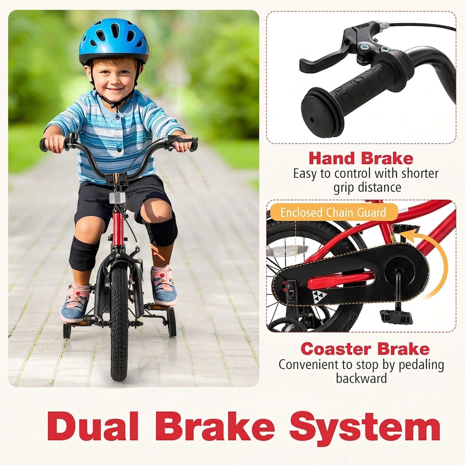 SUGIFT Adjustable Handlebar Kids Bicycle with Dual Brakes 110-lb Seat Capacity Ages 3-5 Red