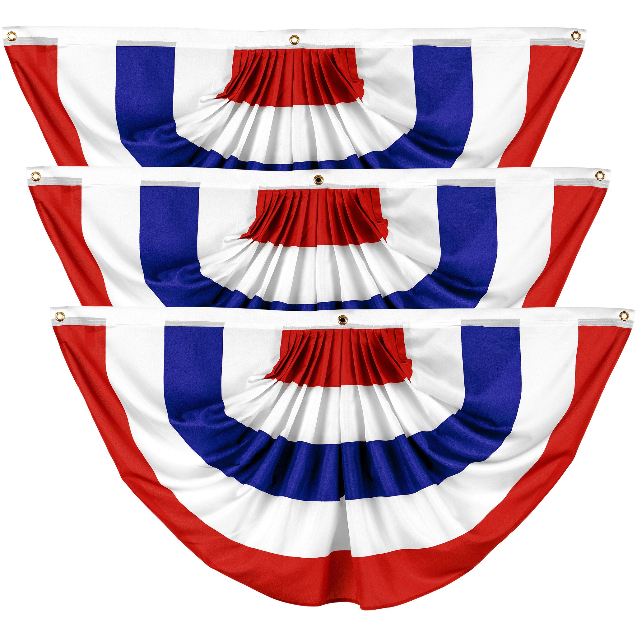 G128 3-Pack American Pleated Fan Flags No Stars - 1.5x3 ft, 150D Polyester, Brass Grommets, Indoor/Outdoor