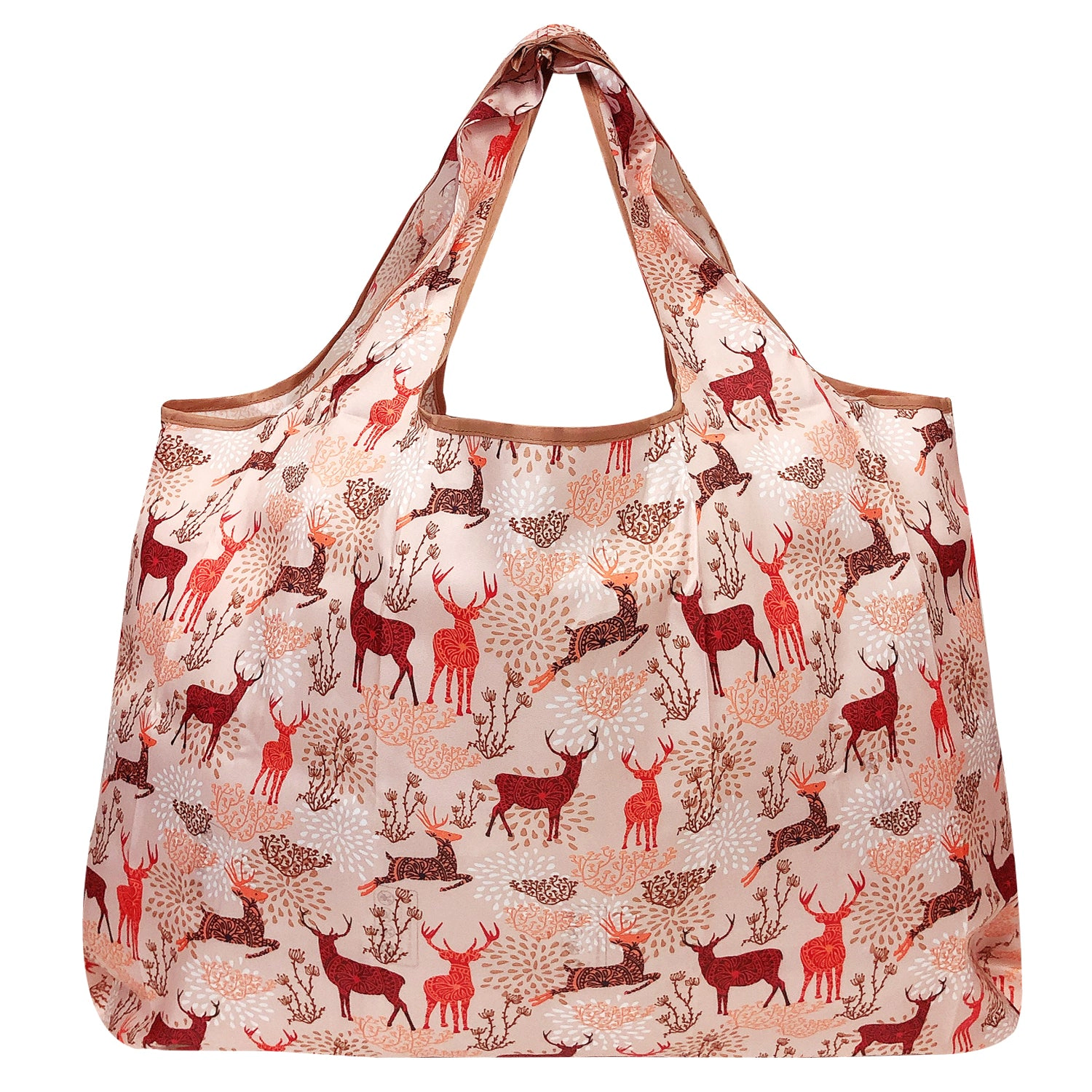 Wrapables Large Nylon Reusable Shopping Bags for Groceries (Set of 3), Flamingos, Deer, Paris