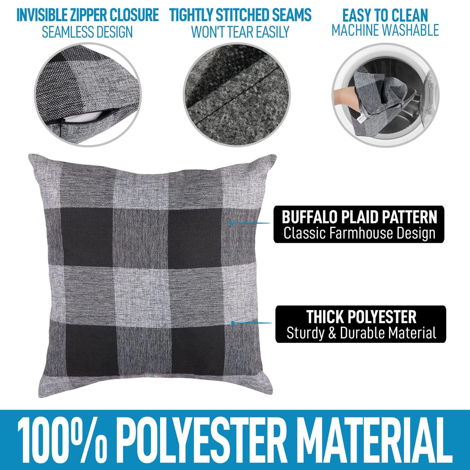 Zulay Home Pack of 2 Buffalo Plaid Throw Pillow Covers 16 x Inches