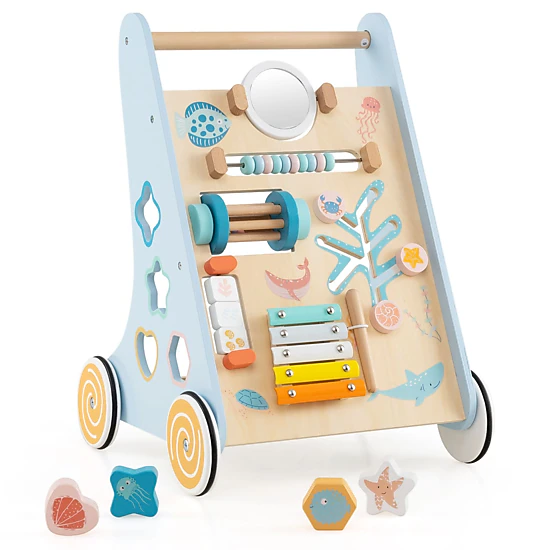 SlickBlue 8-in-1 Wooden Baby Walker with Interactive Learning Activities
