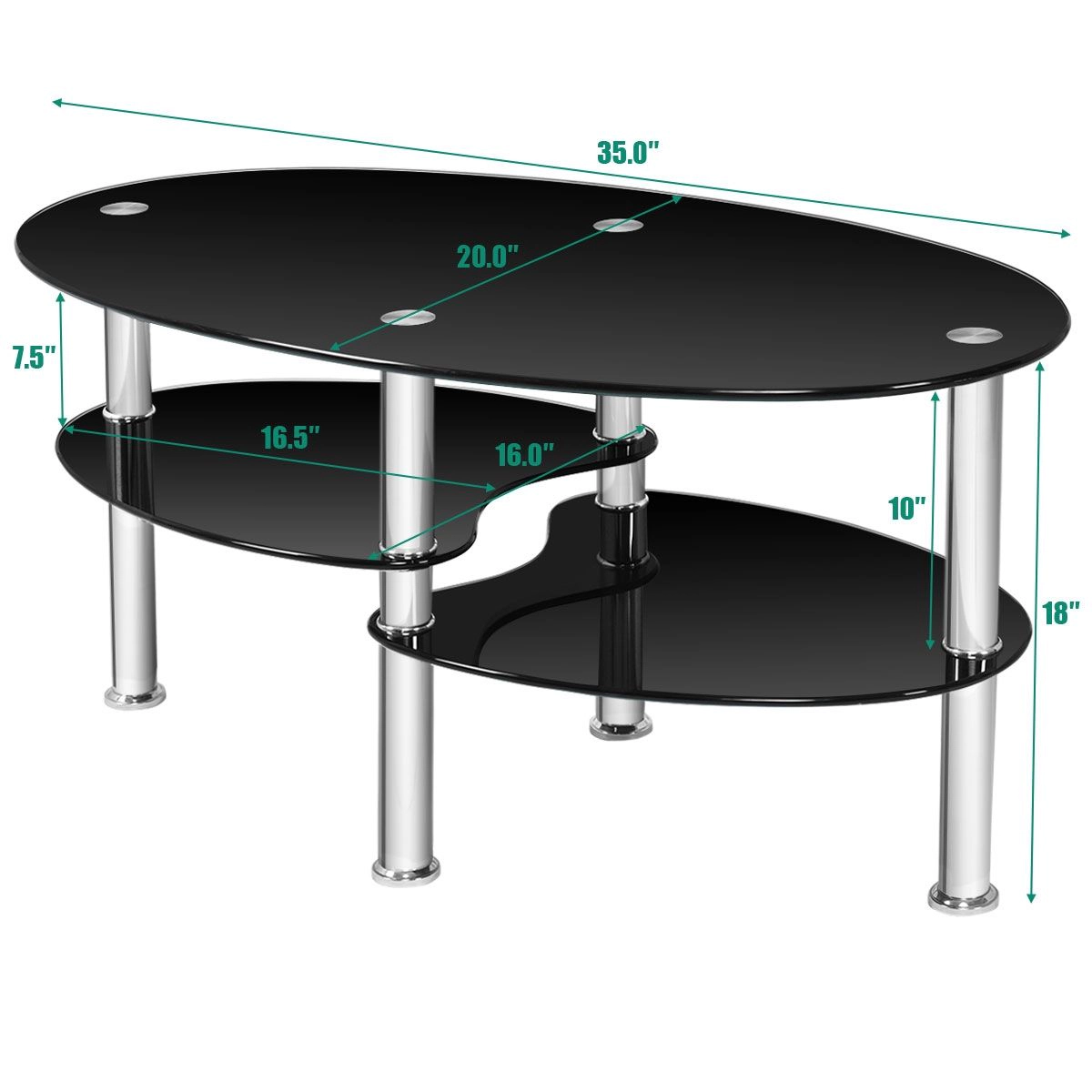 SlickBlue Tempered Glass Coffee Table with Oval Double Tier Shelf