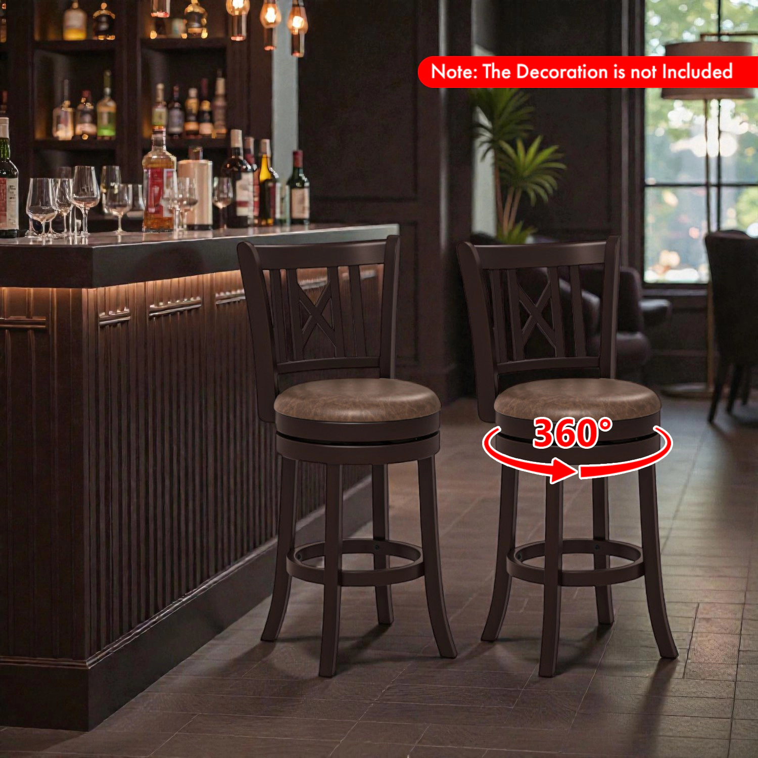Hivvago Swivel Counter Stools with Decorative Open Back and Comfortable Footrest - Set of 2