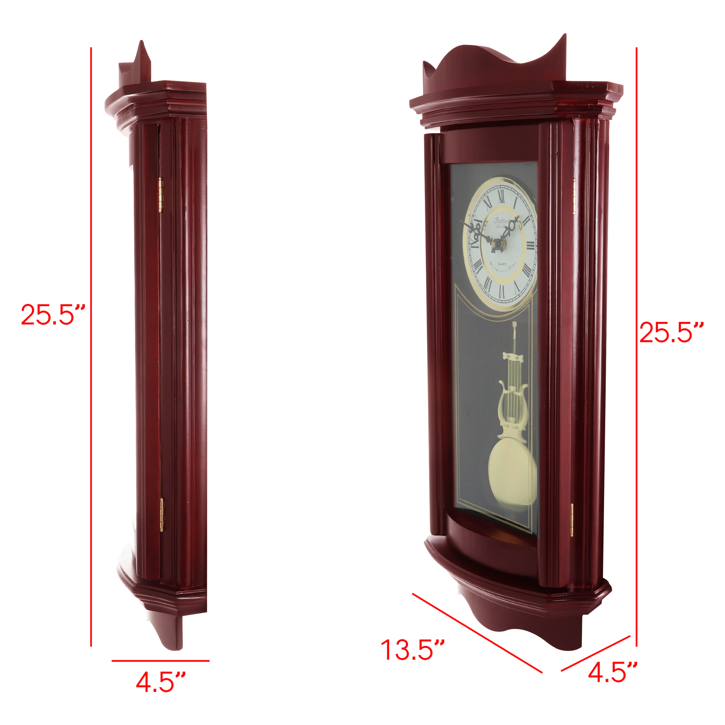 Bedford Clock Collection Weathered Chocolate Cherry Wood 25 Inch Wall Clock with Pendulum