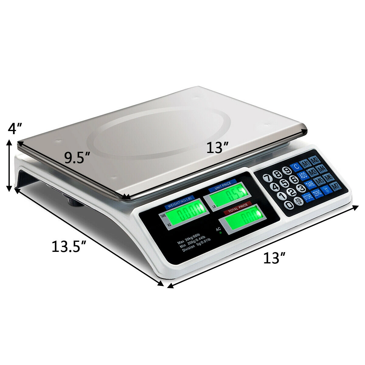 SUGIFT Electronic Price Computing Food Scale 66-lb Capacity 13.5-in Platform with Dual LCD Screens Steel ABS Housing