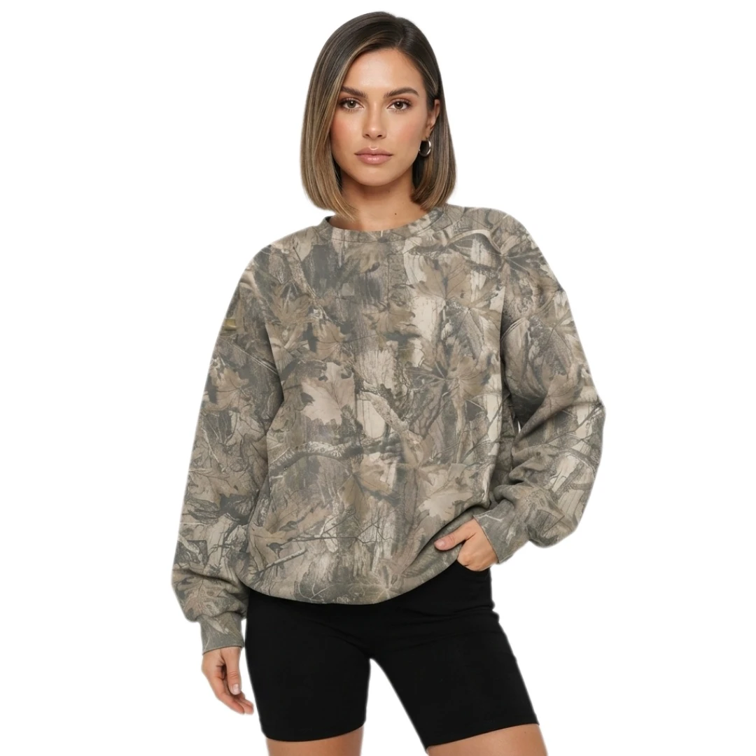 Coolmee Women's Tree Branch Print Round Neck Loose Long Sleeve Athletic Sweatshirt Top All Season