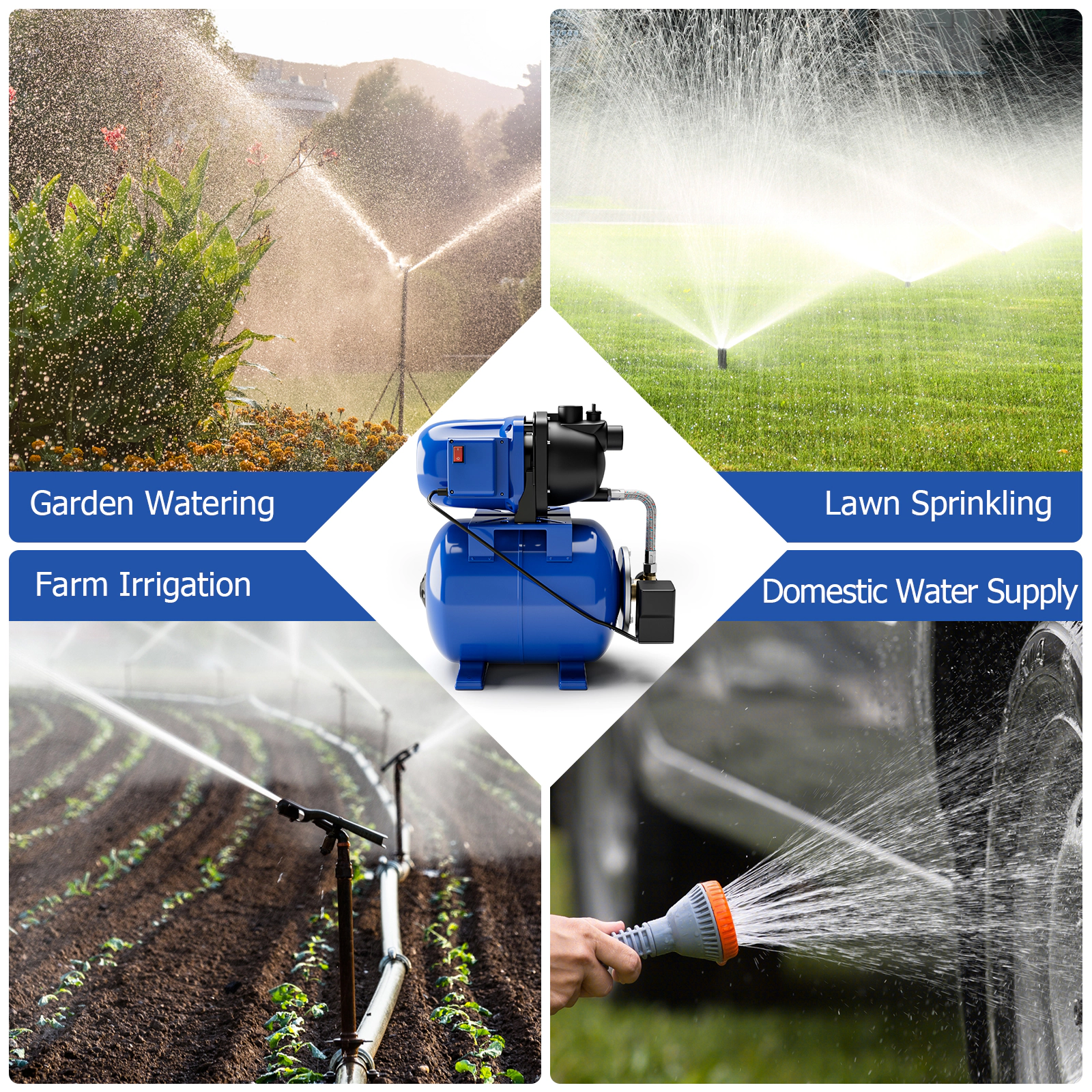 SUGIFT 1200 W Garden Water Pump Blue Shallow Well Pump with 5 Gallon Pressure Tank