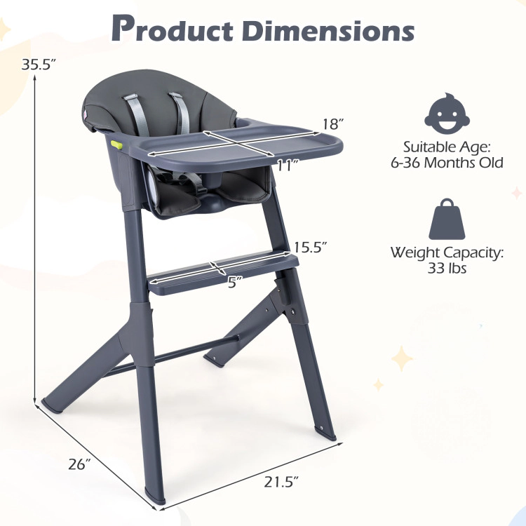 SlickBlue Adjustable Toddler High Chair with Detachable Tray and Metal Frame